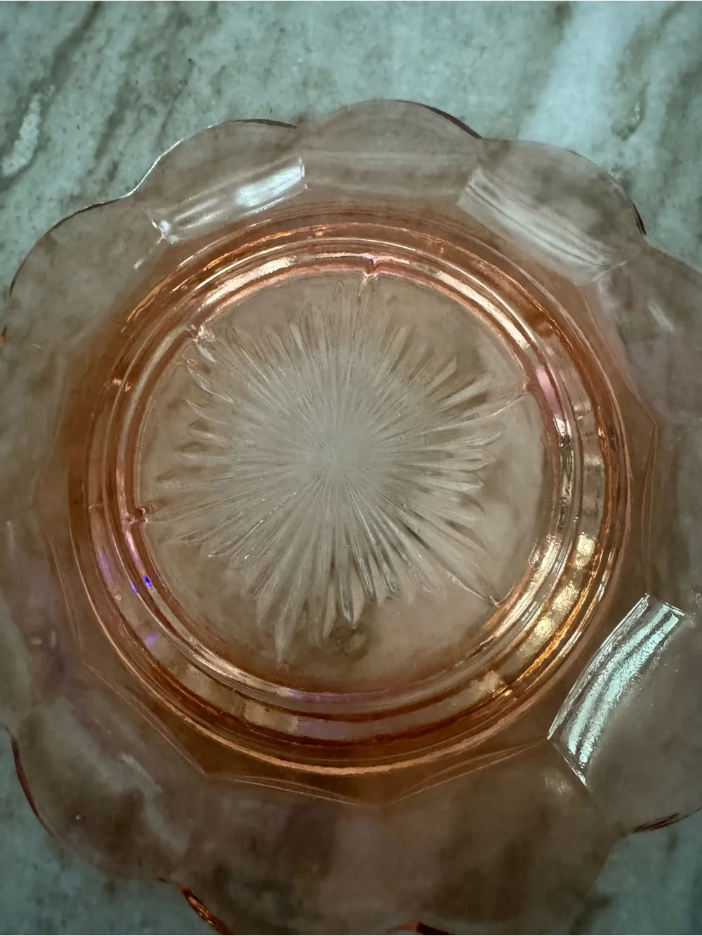 Pink Pressed Glass Covered Butter Dish with Scalloped Base